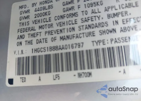 2010 Honda Accord 2.4 Ex-L z USA, uszkodzony, nr VIN 1HGCS1B88AA016797